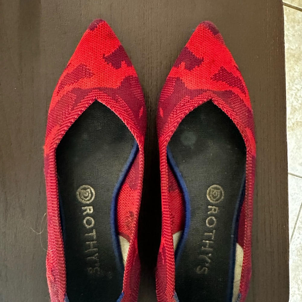 Rothy's Red and Blue Patterned Flats